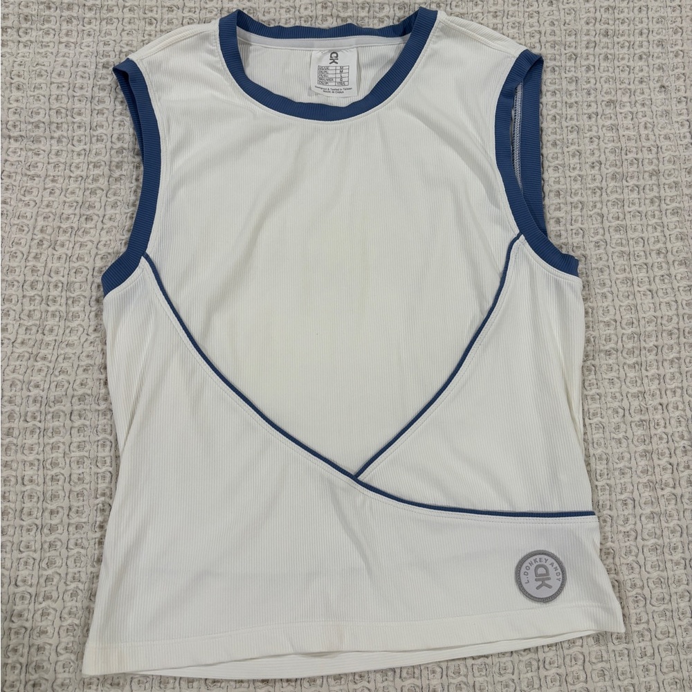 Women's White and Blue Sleeveless Top